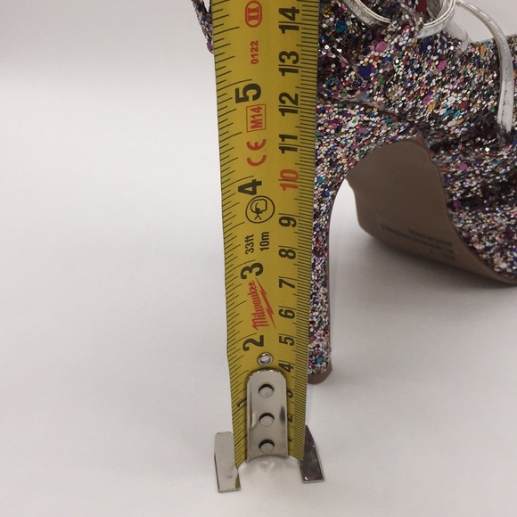 Qupid Woman’s Silver Multi Glitter Open Toe High Heels Size 7 - Picture 11 of 13